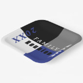 Blauwe, zwarte en witte aangepaste gezinsherenigin papieren bordje (Gebogen)