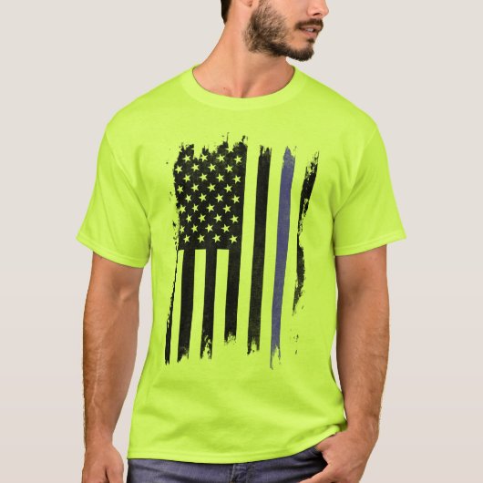 Blauwe zwarte en witte Amerikaanse vlag T-shirt (Voorkant)