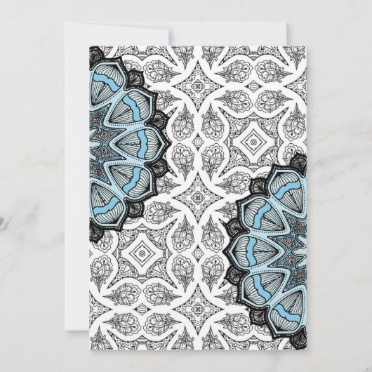 Blauwe, zwarte en witte bruiloft kaart (Achterkant)