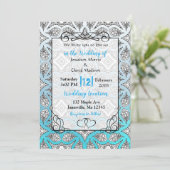 Blauwe, zwarte en witte bruiloft kaart (Staand voorkant)