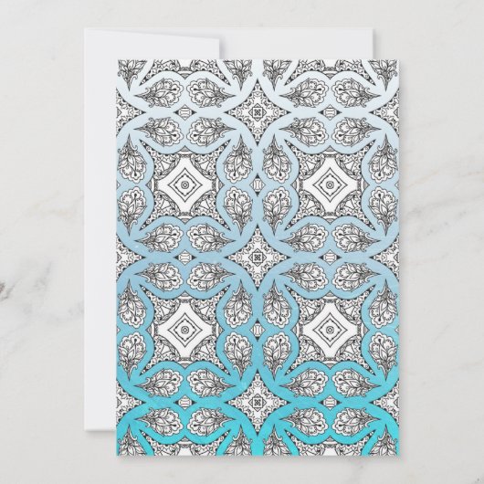 Blauwe, zwarte en witte bruiloft kaart (Achterkant)