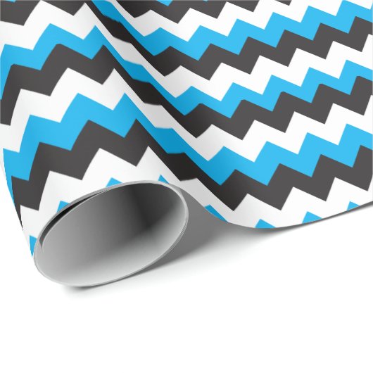 Blauwe, zwarte en witte kassy Chevron Gift Wrap Cadeaupapier (Rol Hoek)