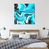 Blauwe, zwarte en witte marmer canvas afdruk (Insitu (Slaapkamer))