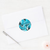 Blauwe, zwarte en witte marmer ronde sticker (Envelop)