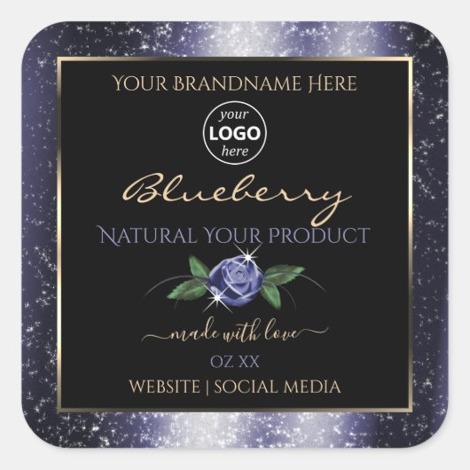 Blauwe zwarte etiketten voor mousserende glitter-L (Voorkant)