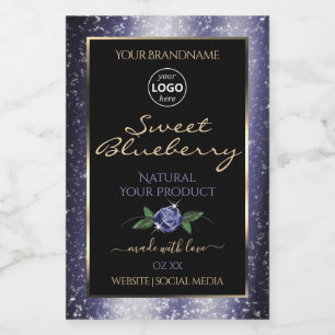 Blauwe zwarte etiketten voor mousserende glitter-L