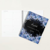 Blauwe zwarte florale glitter stofnaam 2022 planner (Display)