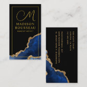 Blauwe zwarte goudgewas monogrammen Makeup Artist Visitekaartje (Voorkant / Achterkant)