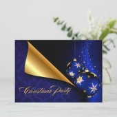 Blauwe zwarte goudlegant kerstfeest kaart (Staand voorkant)