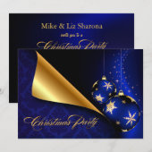 Blauwe zwarte goudlegant kerstfeest kaart (Voorkant / Achterkant)