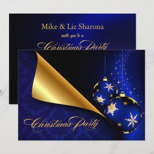 Blauwe zwarte goudlegant kerstfeest kaart (Voorkant / Achterkant)