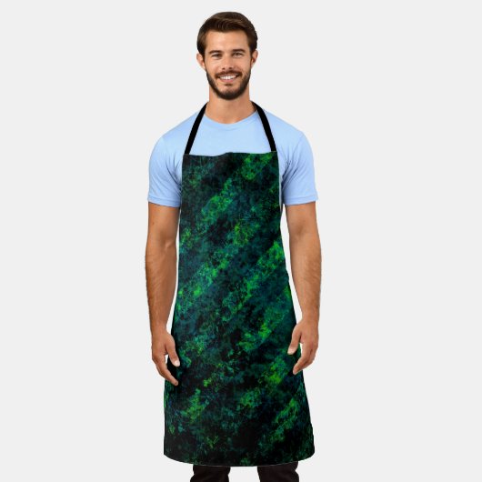 Blauwe zwarte groene gestreepte achtergrond met bl schort (Gedragen)