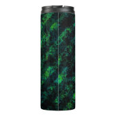 Blauwe zwarte groene gestreepte achtergrond met bl thermosbeker (Achterkant)