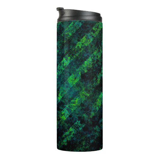 Blauwe zwarte groene gestreepte achtergrond met bl thermosbeker (Geroteerd rechts)