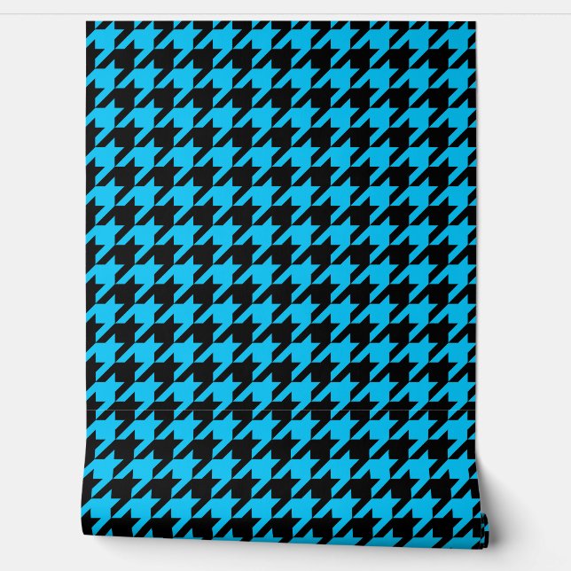 Blauwe Zwarte Houndstooth-controle Behang (Afrollen)
