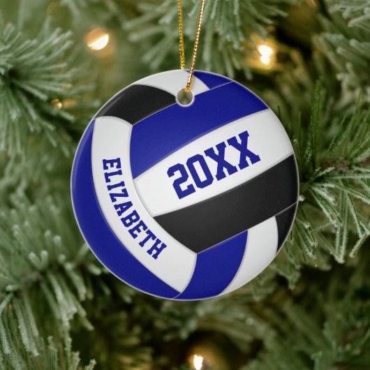 Blauwe zwarte jongens: volleybal keramisch ornament (Boom)