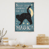 Blauwe  zwarte kat Magische Stars Moon Poster (Keuken)
