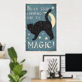 Blauwe  zwarte kat Magische Stars Moon Poster (Thuiskantoor)