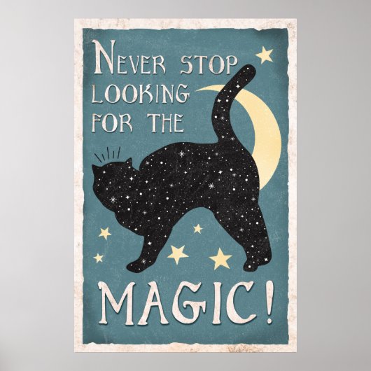Blauwe  zwarte kat Magische Stars Moon Poster (Voorkant)
