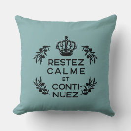 blauwe zwarte krest Franse Keep Calm and Carry Kussen