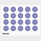 Blauwe zwarte monogram ronde sticker (Vel)