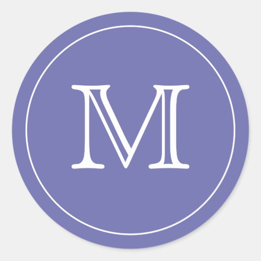 Blauwe zwarte monogram ronde sticker (Voorkant)