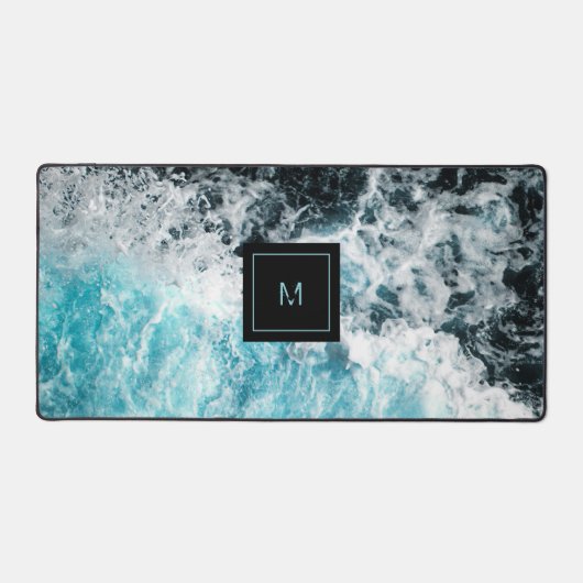 Blauwe zwarte oceaangolven bureaumat (Voorkant)