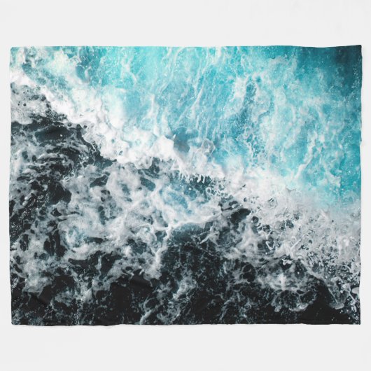 Blauwe zwarte oceaangolven Hawaii Fleece Deken (Voorkant (Horizontaal))