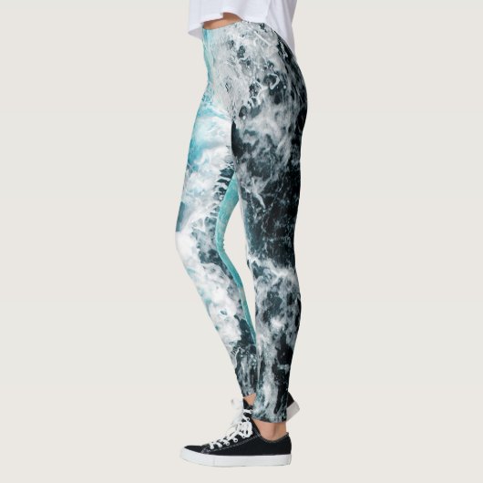 Blauwe zwarte oceaangolven Hawaii Leggings (Links)