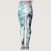 Blauwe zwarte oceaangolven Hawaii Leggings (Voorkant)