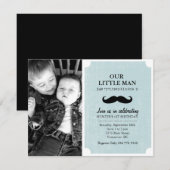 Blauwe & zwarte snor foto eerste verjaardag uitnod kaart (Voorkant / Achterkant)