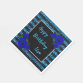 Blauwe zwarte strepen Glitter Deep Blue Roos Birth Servet (Hoek)