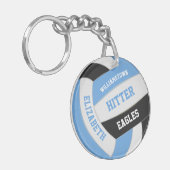 blauwe zwarte teamkleuren gepersonaliseerd volleyb sleutelhanger (Voorkant Links)