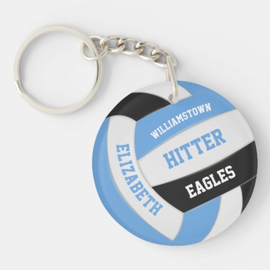 blauwe zwarte teamkleuren gepersonaliseerd volleyb sleutelhanger (Voorkant)