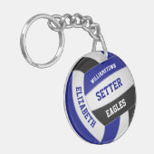 blauwe zwarte teamkleuren gepersonaliseerd volleyb sleutelhanger (Voorkant Links)