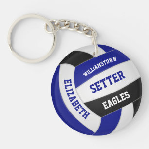 blauwe zwarte teamkleuren gepersonaliseerd volleyb sleutelhanger