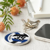 blauwe zwarte teamkleuren gepersonaliseerd volleyb sleutelhanger (Zijkant)