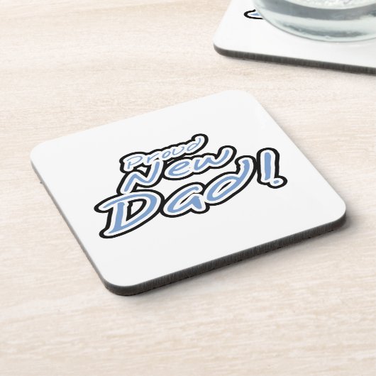 Blauwe/zwarte tekstgroep Nieuwe pap-cadeaus Onderzetter (Linkerzijde)