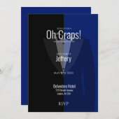 Blauwe zwarte tuxedo bachelor party, sla de datum  save the date (Voorkant / Achterkant)