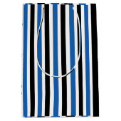 Blauwe zwarte verticale strepen medium cadeauzakje (Voorkant)