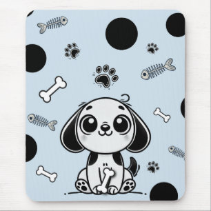 Blauwe & Zwarte Visbotten Hondje Cute Kantoor Muismat