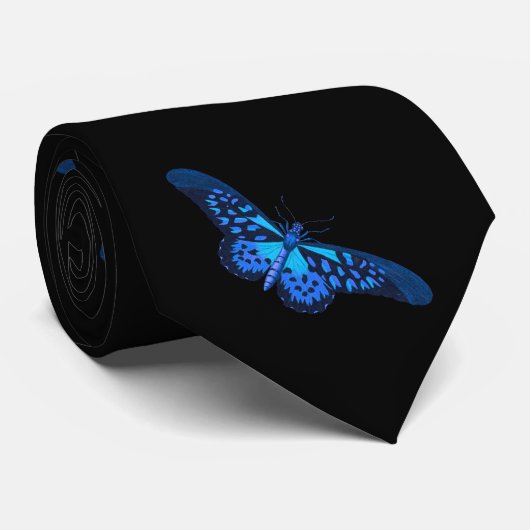 Blauwe zwarte vlinder stropdas (Opgerold)