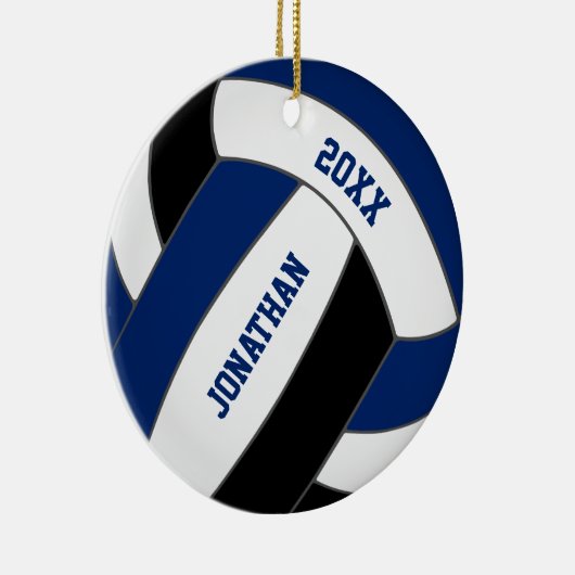 blauwe zwarte volleybalteamkleuren gepersonaliseer keramisch ornament (Rechts)