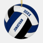 blauwe zwarte volleybalteamkleuren gepersonaliseer keramisch ornament (Voorkant)