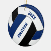blauwe zwarte volleybalteamkleuren gepersonaliseer keramisch ornament (Links)