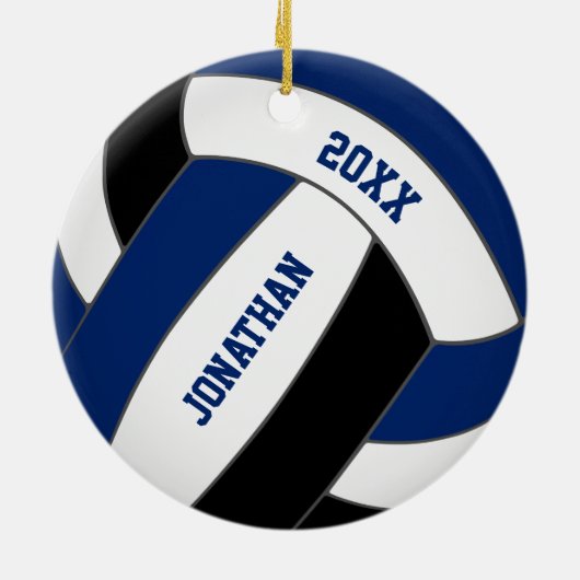 blauwe zwarte volleybalteamkleuren gepersonaliseer keramisch ornament (Achterkant)