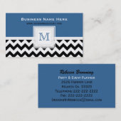 Blauwe zwarte witte Chevron: Monogram Visitekaartj Visitekaartje (Voorkant / Achterkant)