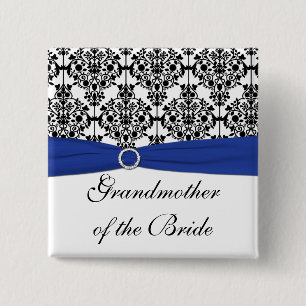 Blauwe zwarte witte Damask grootmoeder van de Brid Vierkante Button 5,1 Cm