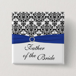 Blauwe zwarte witte Damask Vader van de Bride Pin Vierkante Button 5,1 Cm