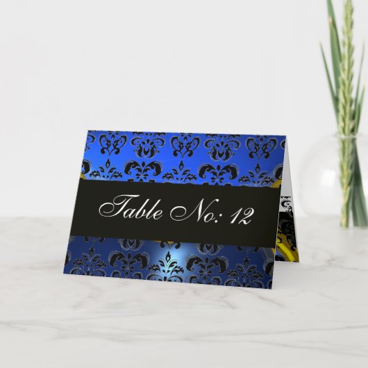 BLAUWE ZWARTE WITTE DAMASKSAPPHIRE-TABEL FEESTDAGEN KAART (Voorkant)